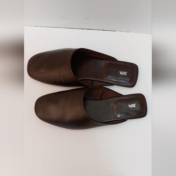 Zara Dark Brown Leather Mules/Shoes - Picture 4 of 7
